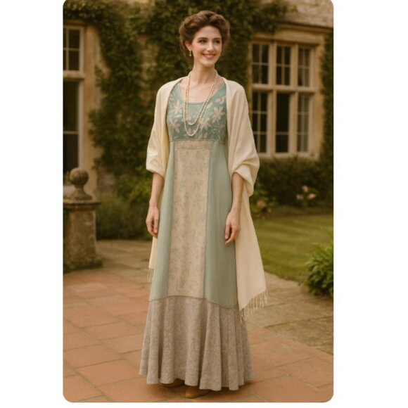 Spencer Alexis Green Embroidered Boho Vintage Maxi Dress - Picture 4 of 12